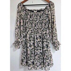 Promesa Dress Womens M Floral Peasant Tiered Maxi Midi Cottagecore Boho Flower